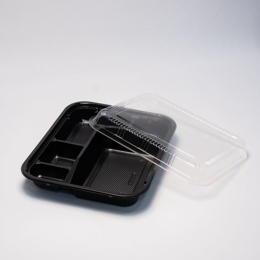 TZ 305 -8 3/4 inch x 6 7/8 inch x 7/8 inch 5-compartment rectangular bento box